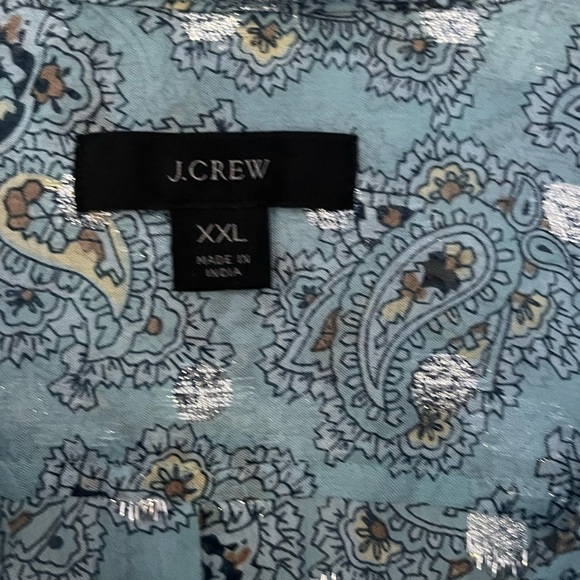 J. CREW Metallic Chiffon Ruffleneck Pop Over Top in Paisley Bunch Blue - Picture 2 of 6